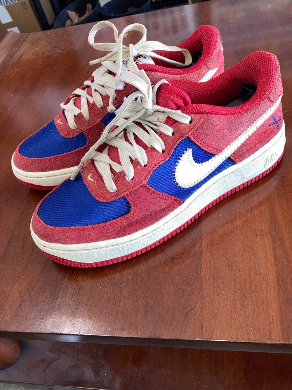Nike Shoes Youth Size 4.5yAir Force 1 Low Gym Red Blue Suede Sneakers 596728-626